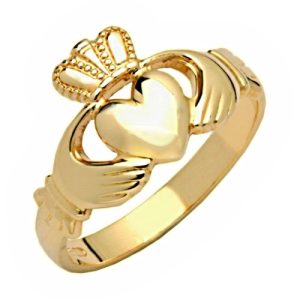 Handcrafted Irish Claddagh | Irish Jewellery| Gold Claddagh ring Shown here - Closeup of Mans Claddagh ring in yellow gold