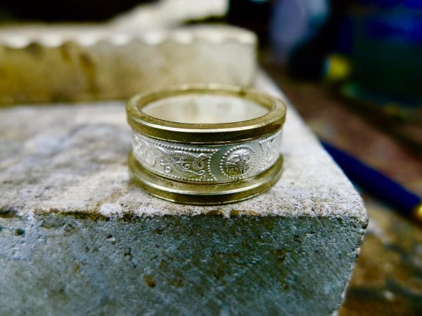 Three Celtic rings are fabricated by hand and then fitted , sized and soldered together. The Irish jewellery process is all done by hand and takes much time to create one ring. Handcrafted Irish ring Three Celtic rings are fabricated by hand and then fitted , sized and soldered together. The Irish jewellery process is all done by hand and takes much time to create one ring. Handcrafted Irish ring