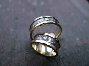 Celtic jewelry, crafted in Ireland. Matching rings with patina. Two Irish jewellery 5mm options are shown Celtic jewelry, crafted in Ireland. Matching rings with patina. Two Irish jewellery 5mm options are shown