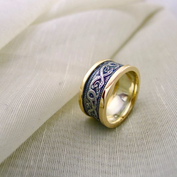 The dark patina when freshly applied has a purple blueish colour that darkens to black over time. Celtic ring |Irish jewellery The dark patina when freshly applied has a purple blueish colour that darkens to black over time. Celtic ring |Irish jewellery