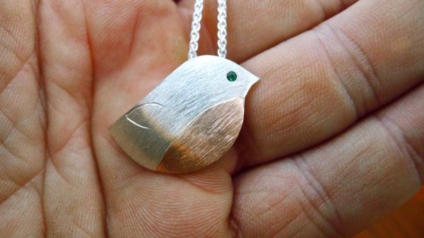 Set with an Aquamarine - Rose gold and silver Robin necklace