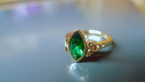Gold Celtic Ring | Emerald Ring | Irish Jewellery Made in Ireland. This Emerald ring is a beautiful example of handcrafted Irish made jewellery Designed, imagined and Crafted in Ireland