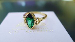 Gold Celtic Ring | Emerald Ring | Irish Jewellery Made in Ireland. This Emerald ring is a beautiful example of handcrafted Irish made jewellery Comes with a beautiful presentation box and free shipping worldwide