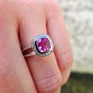 Pink Tourmaline set with diamonds in white gold. Irish jewellery