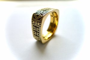 Celtic Ring shown in gold with an oxidised finish. Irish jewellery