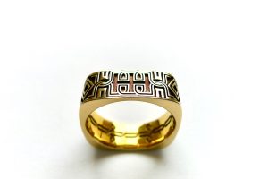 Celtic Ring shown in gold with an oxidised finish. Irish jewellery