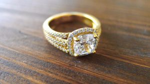 Beautiful cushion cut Irish engagement ring . Irish jewellery crafted in County Kerry.