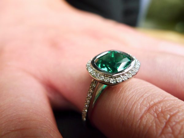 Emerald and Diamond Cushion Cut ring-0