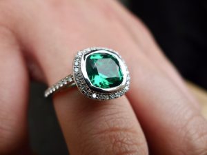 Emerald and Diamond Cushion Cut ring-659