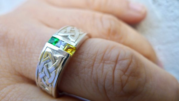 Expertly crafted from white gold, this Celtic ring is perfect for the man who wants to show off his unique style and love for Irish heritage.
(Irish Flag Ring shown in white gold) Expertly crafted from white gold, this Celtic ring is perfect for the man who wants to show off his unique style and love for Irish heritage. (Irish Flag Ring shown in white gold)