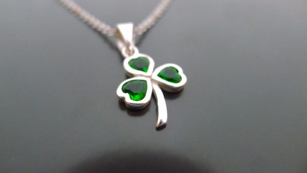 Close up of an Irish jewellery design. Shamrock necklace in silver Close up of an Irish jewellery design. Shamrock necklace in silver