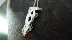 Handcrafted silver greyhound necklace (close up)