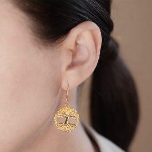 Ornate and delicate yellow gold tree of life earrings Irish jewellery crafted in Ireland and shipped worldwide for free.