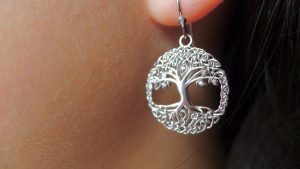 A close-up of the ornate workmanship in these silver tree of life earrings. Our Irish jewellery comes with presentation jewellery box, packaging, signed card, a handwritten Irish postcard and free shipping