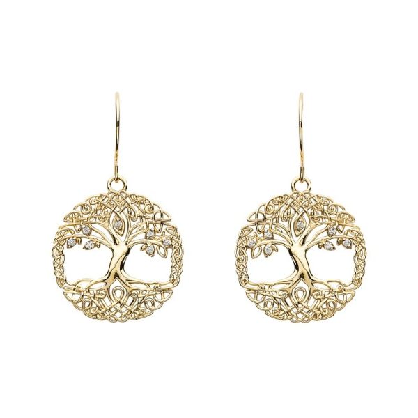 Close up photo of matching 10k yellow gold tree of life earrings | Irish jewellery in yellow gold Close up photo of matching 10k yellow gold tree of life earrings | Irish jewellery in yellow gold