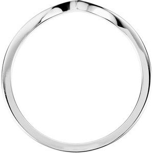 Showing the thickness of this V shaped contoured band ring in white gold